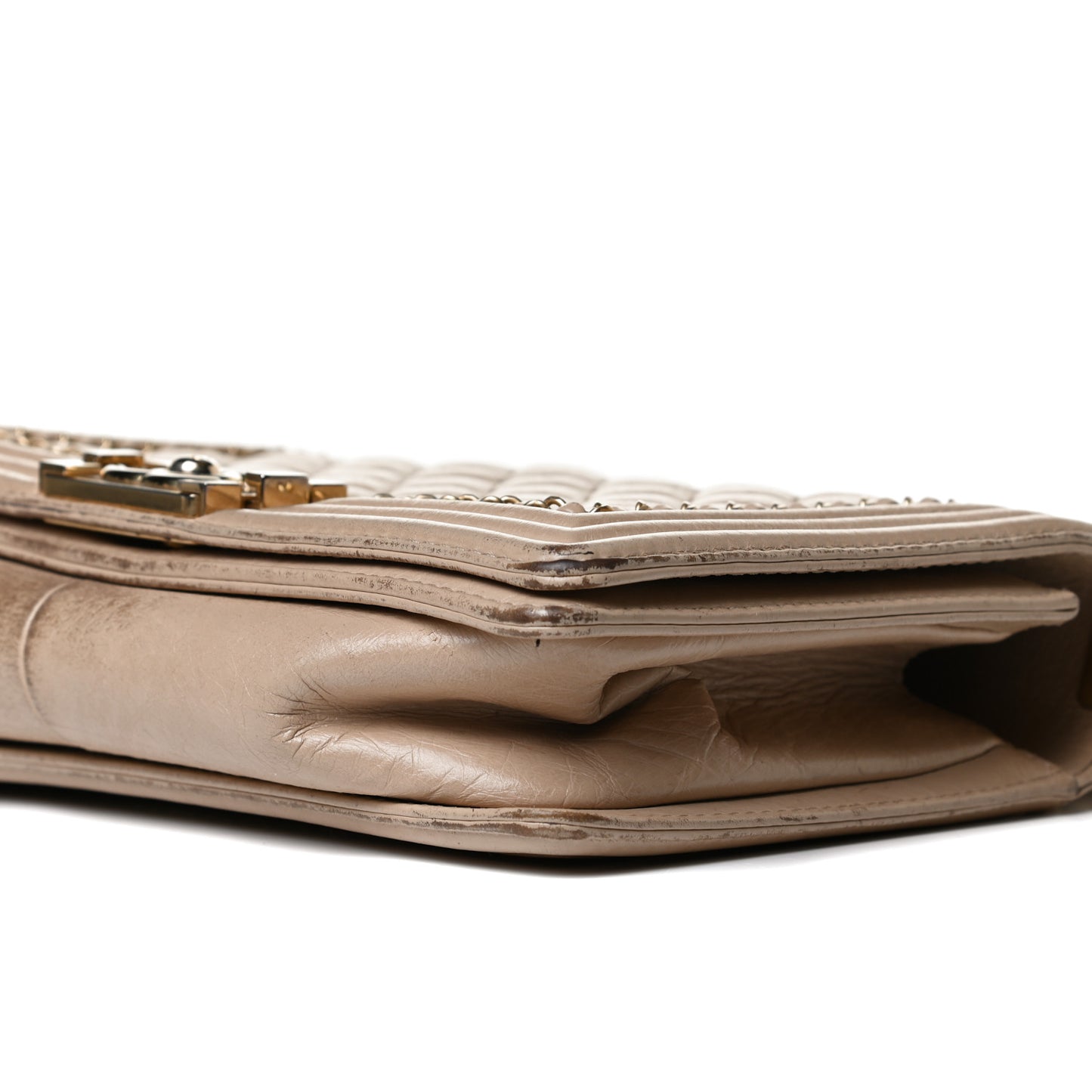 Aged Calfskin Quilted Medium Jacket Boy Flap Light Beige