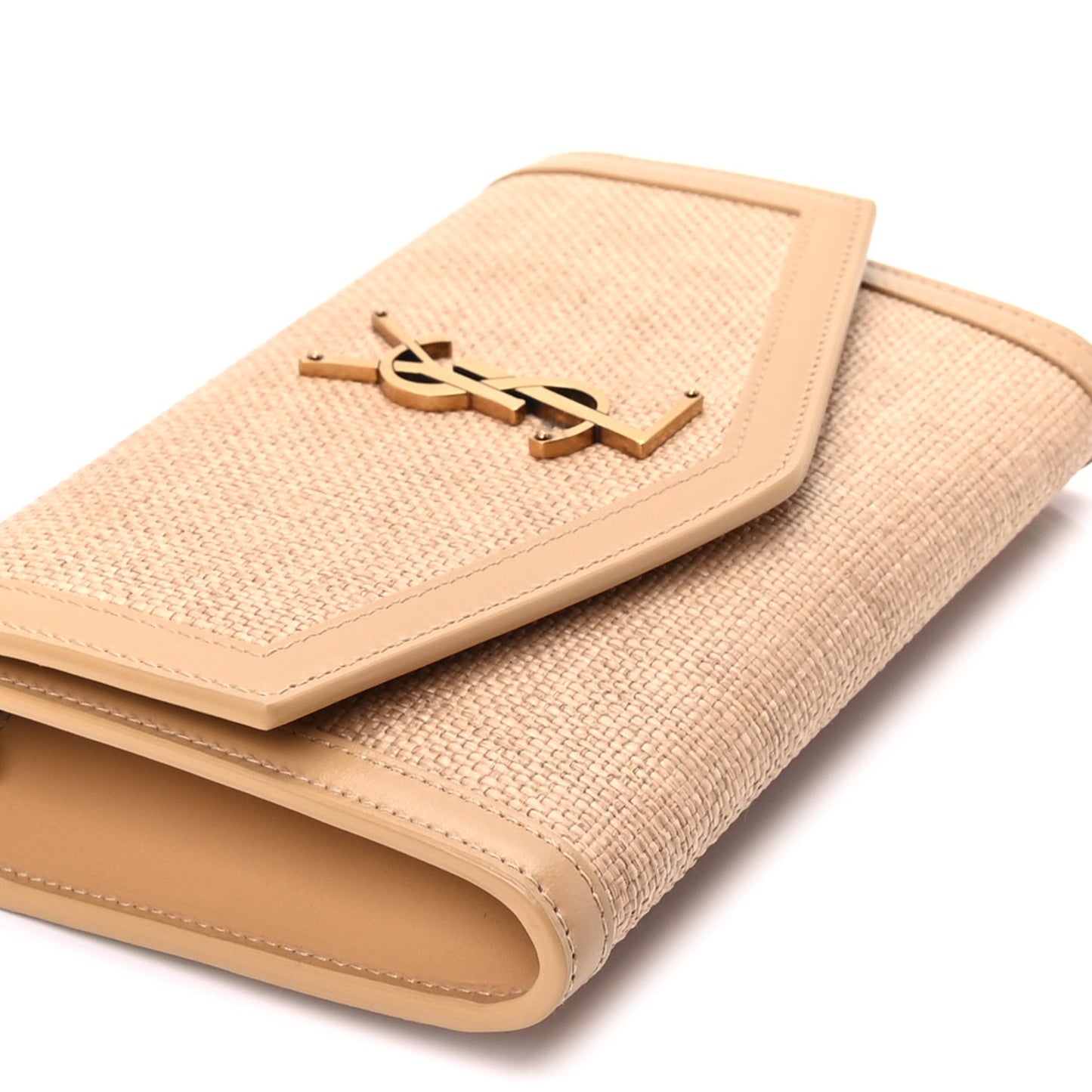 Micro Raffia Monogram Uptown Chain Wallet Natural Hay Blush