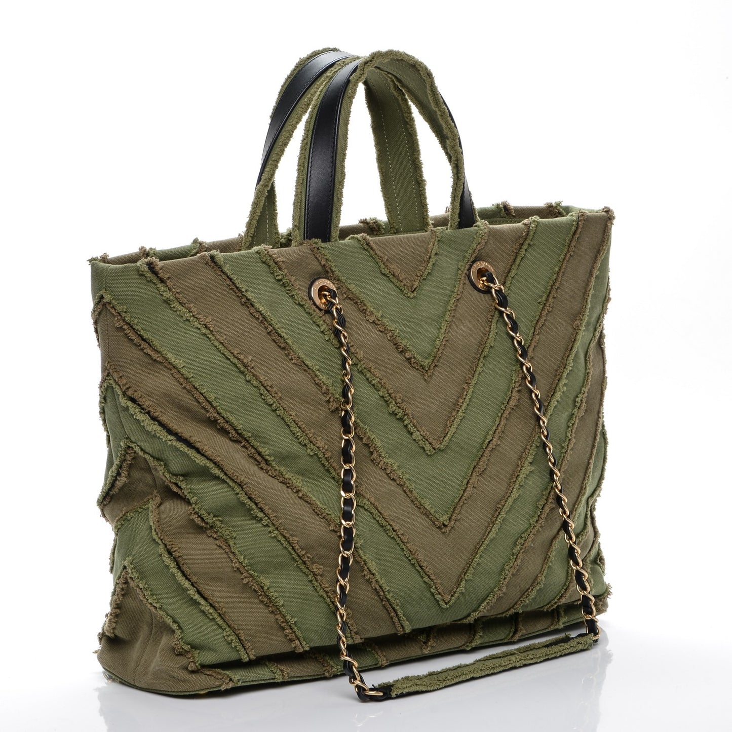 Canvas Chevron Cuba Patchwork Shopper Tote Khaki