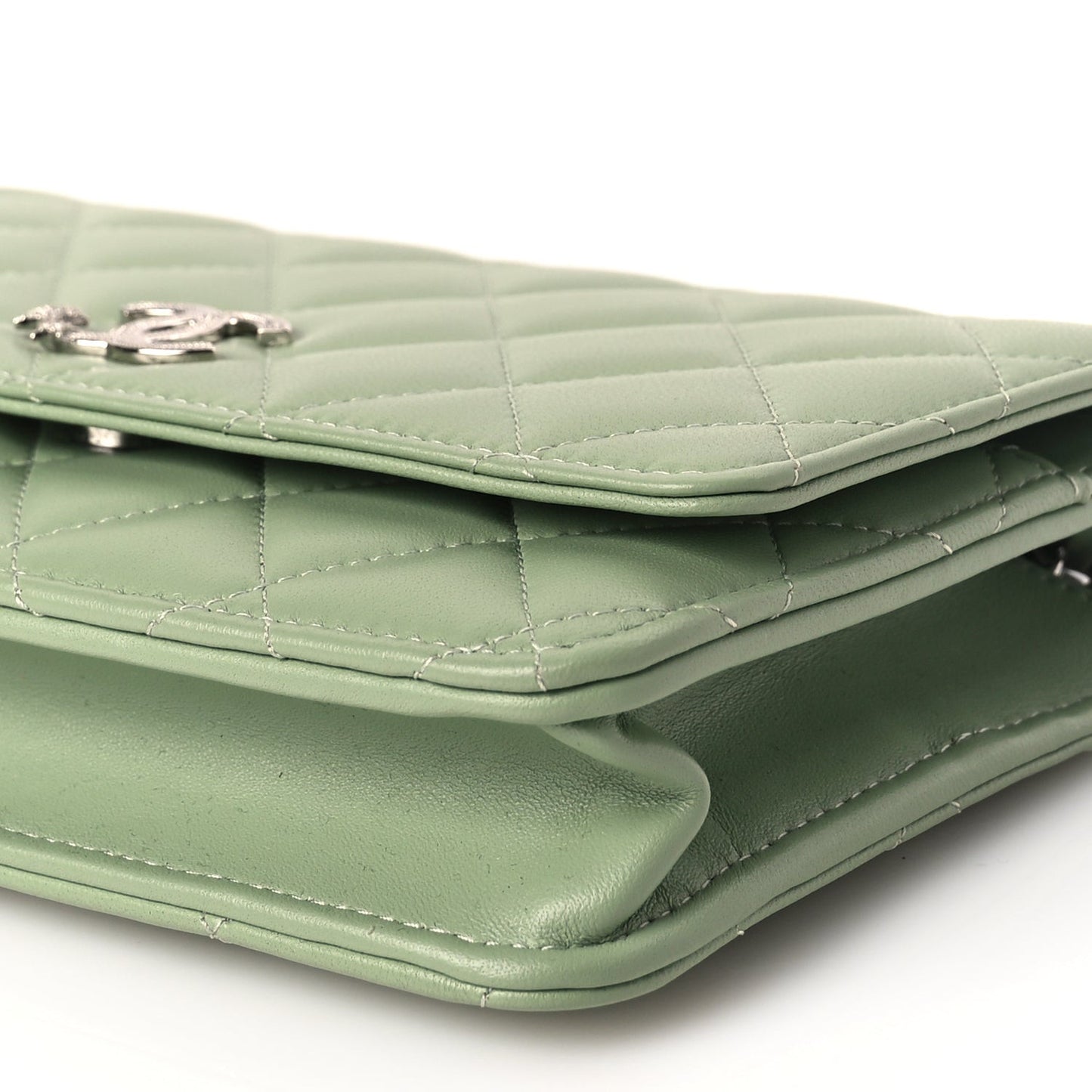 Lambskin Quilted Crystal Star Wallet On Chain WOC Green