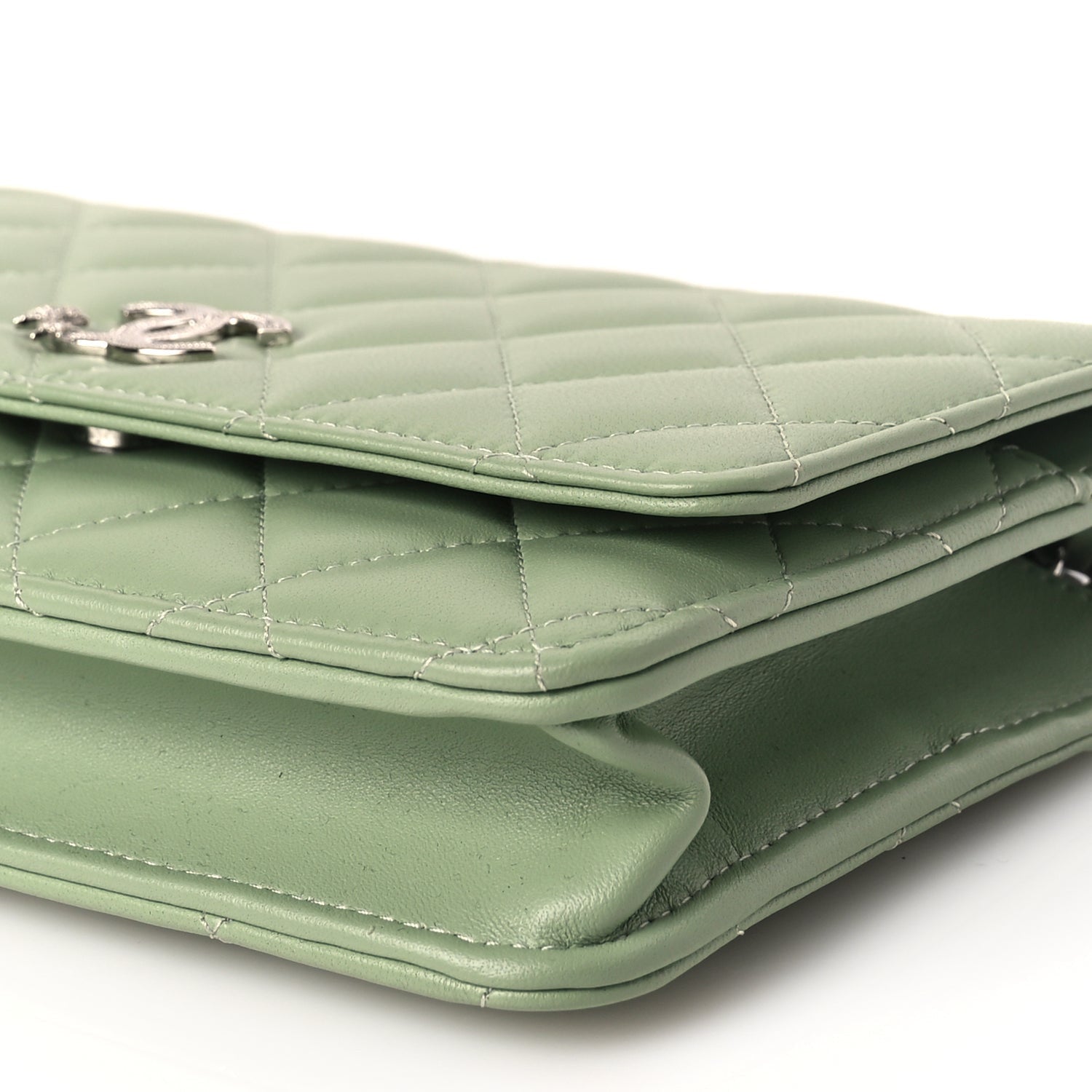 Chanel Lambskin Quilted Crystal Star Wallet On Chain WOC Green 9 of 9