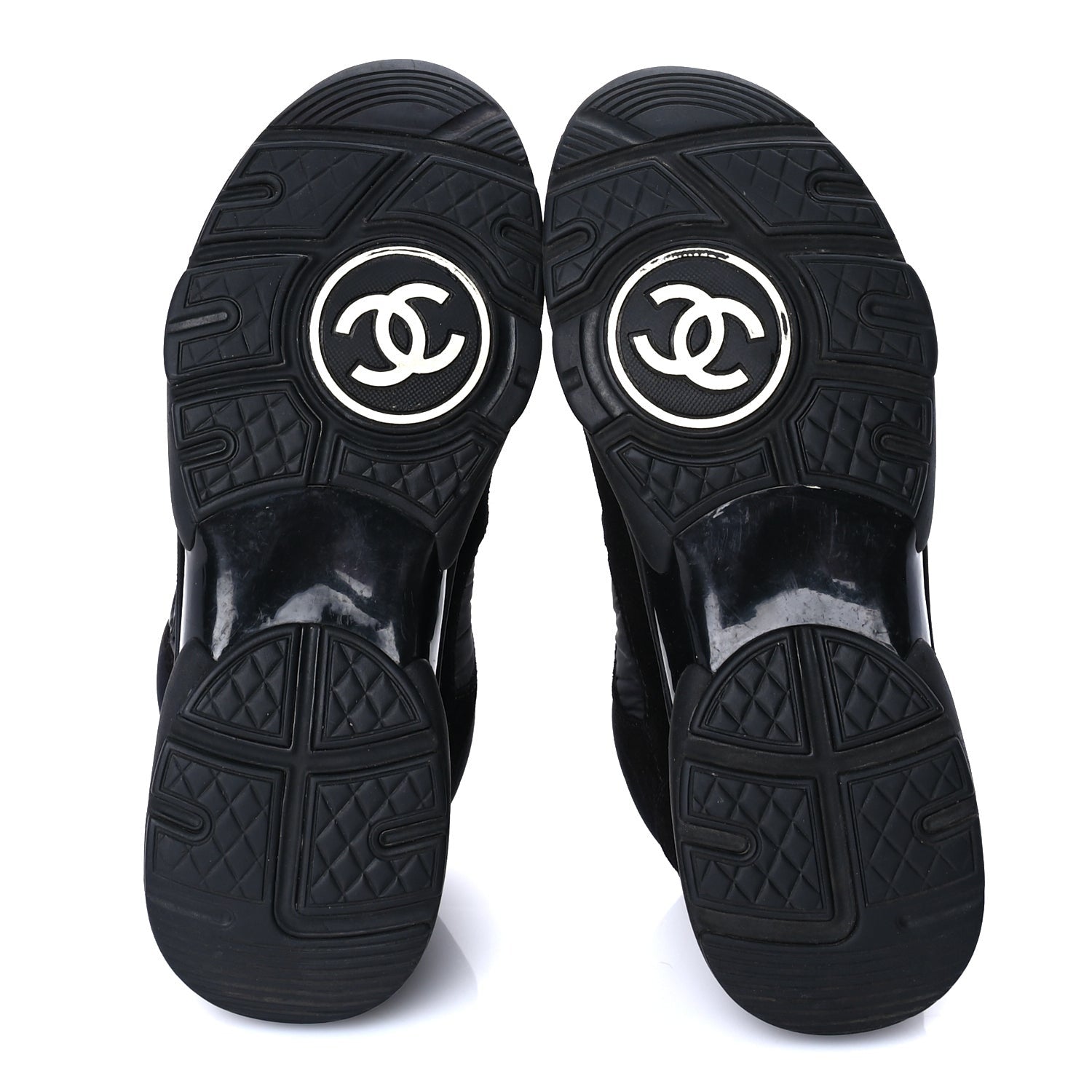 Chanel Fabric Calfskin Suede CC Sneakers 38 Black 6 of 7