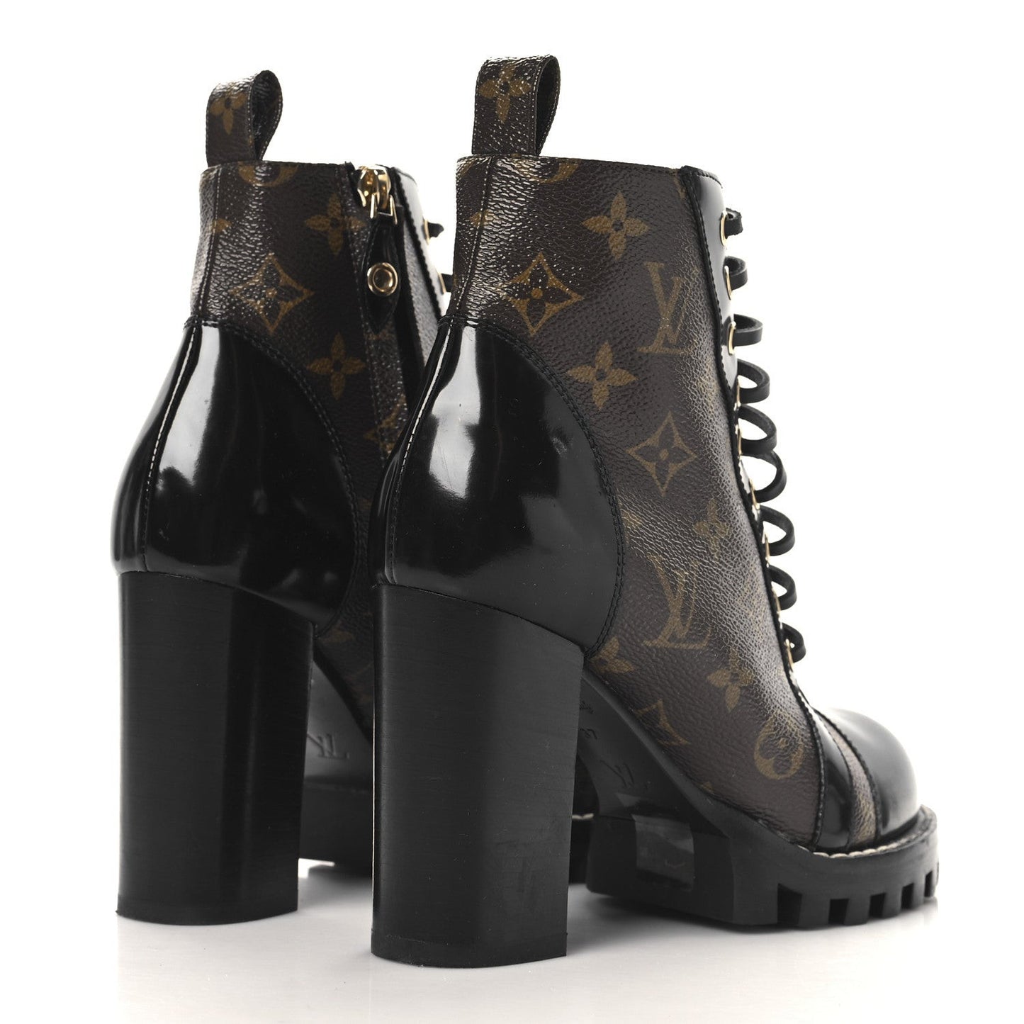 Patent Calfskin Monogram Star Trail Ankle Boots 37 Black
