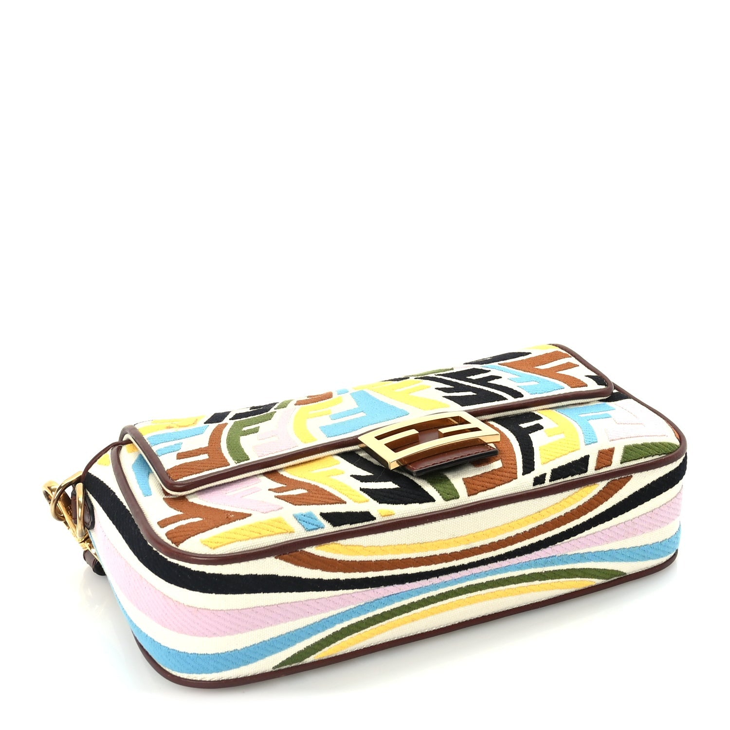 Fendi X SARA COLEMAN Canvas Vitello King Seta FF Fish Eye Embroidered Baguette  Grezzo Multicolor Ghianda 3 of 8