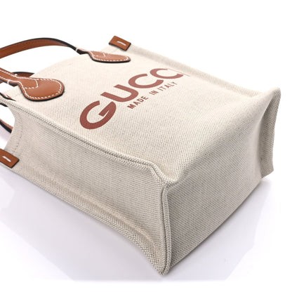 Gucci Canvas Calfskin Logo Mini Tote Bag Beige Light Brown 8 of 8