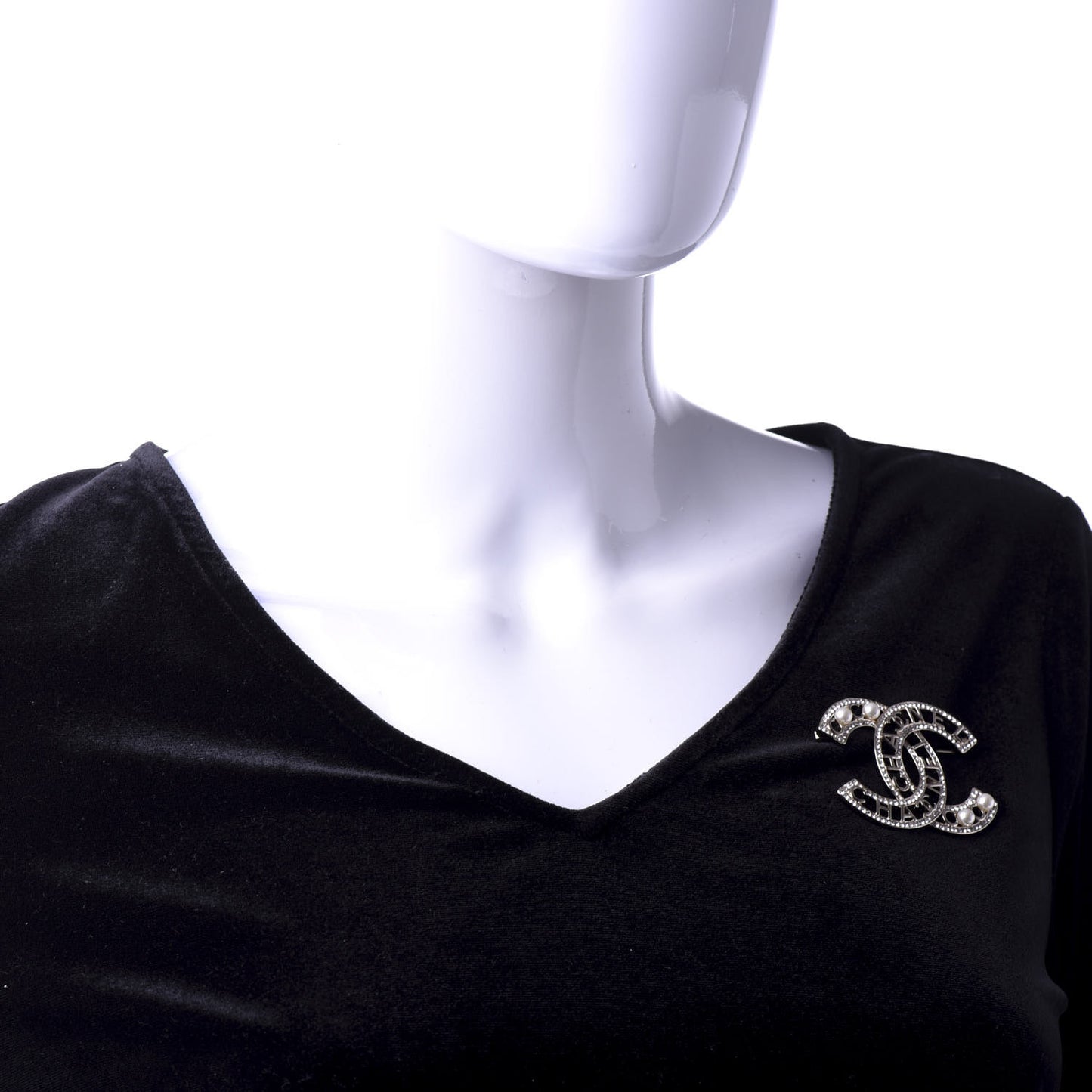 Crystal Pearl Coco CC Logo Brooch Gold