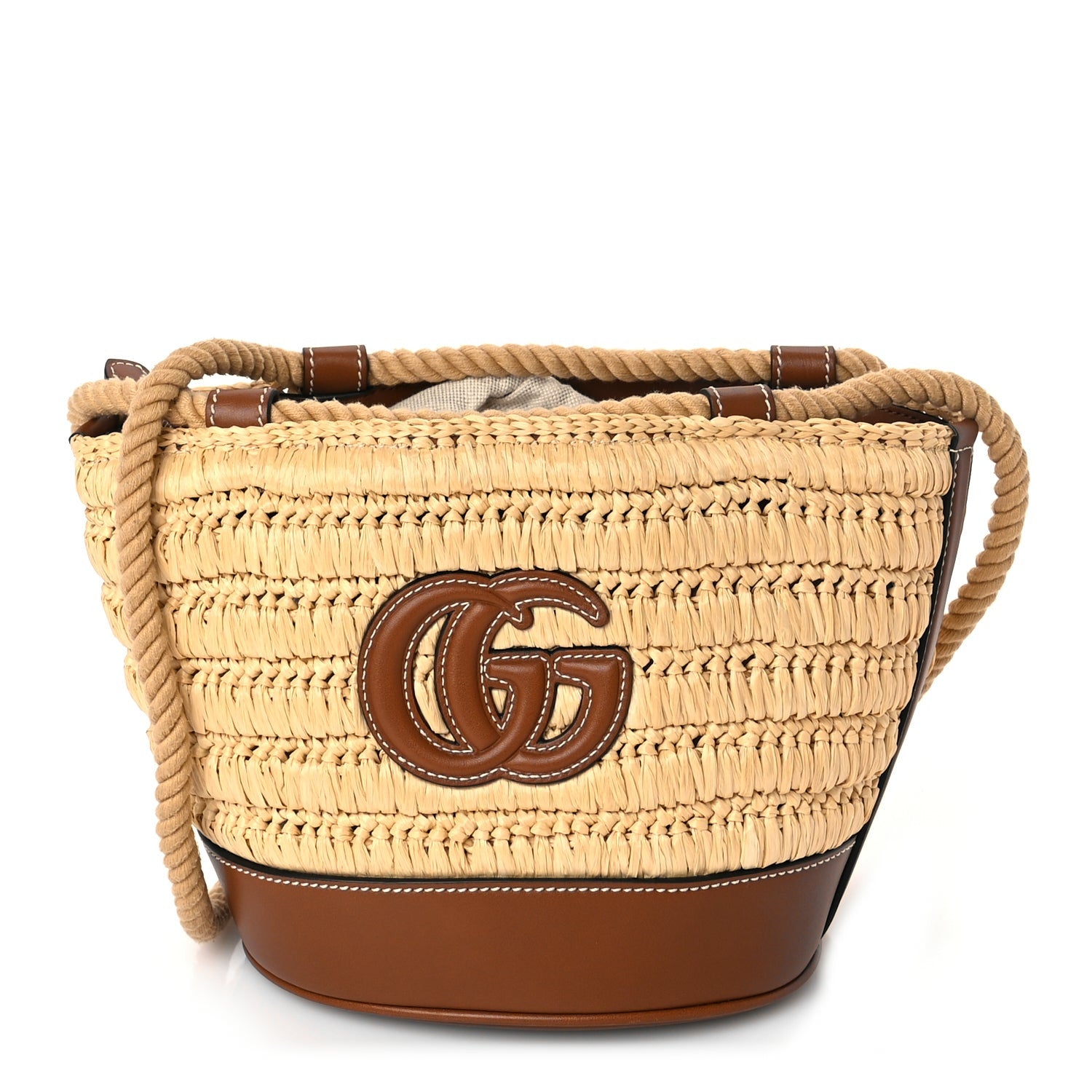 Gucci Raffia Calfskin Woven Mini Bucket Bag Brown 1 of 8