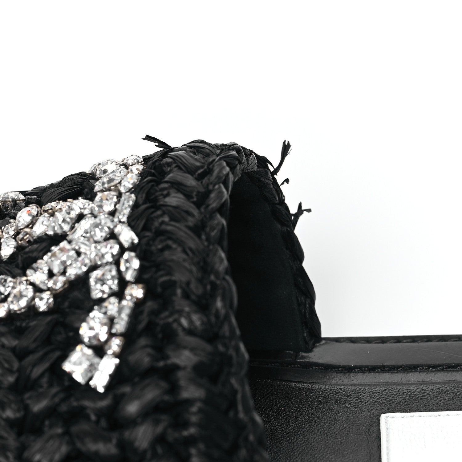 Chanel Raffia Crystal CC Mules Sandals 39 Black 9 of 9