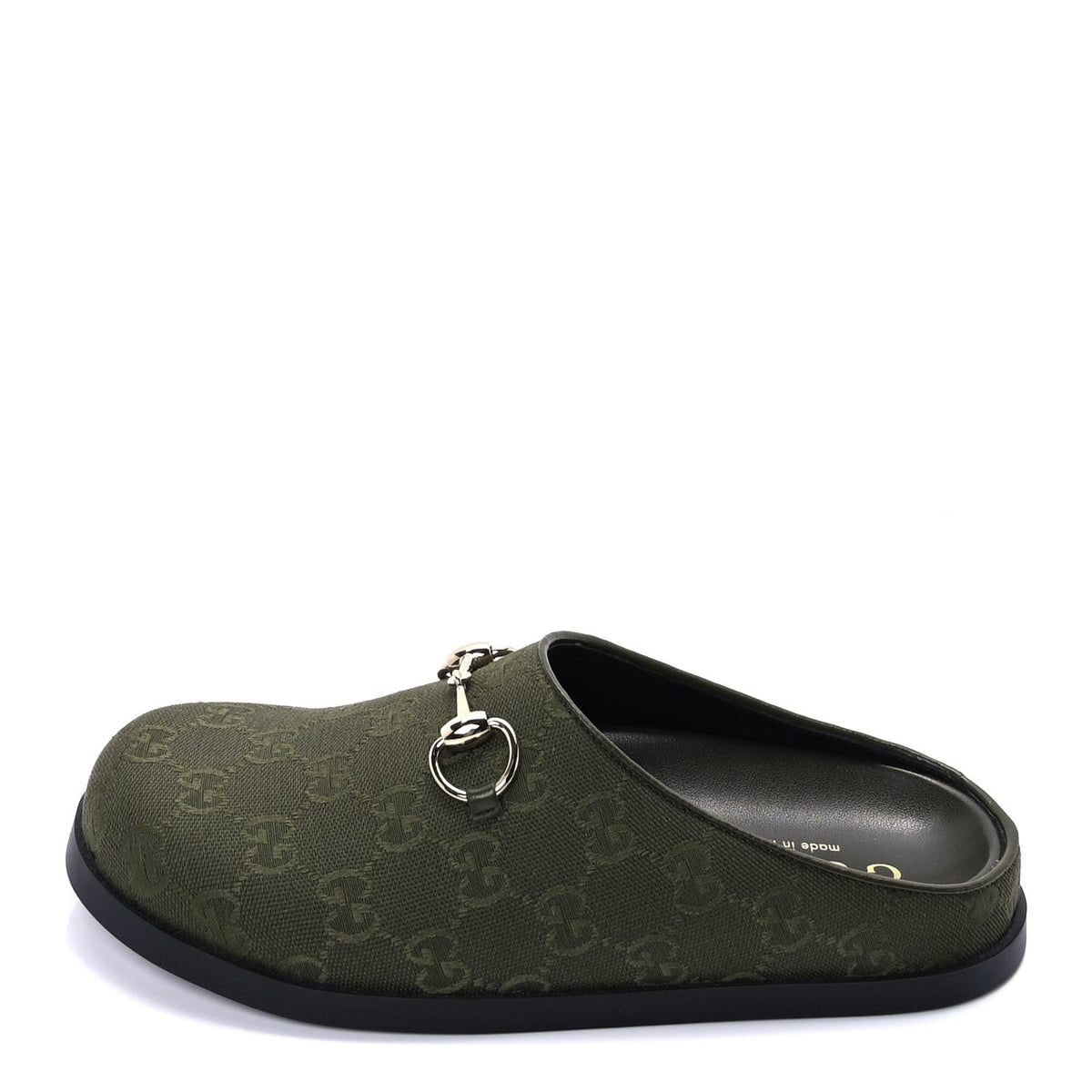 New Canvas Monogram GG Granada Kid Womens Horsebit Mules 37.5  Green
