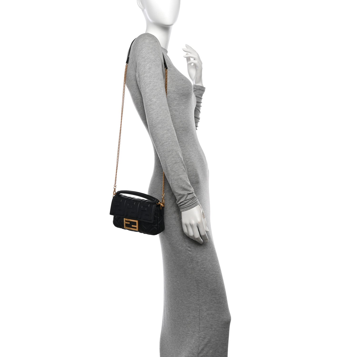 Fendi Nappa FF 1974 Embossed Mini Baguette Black 2 of 10