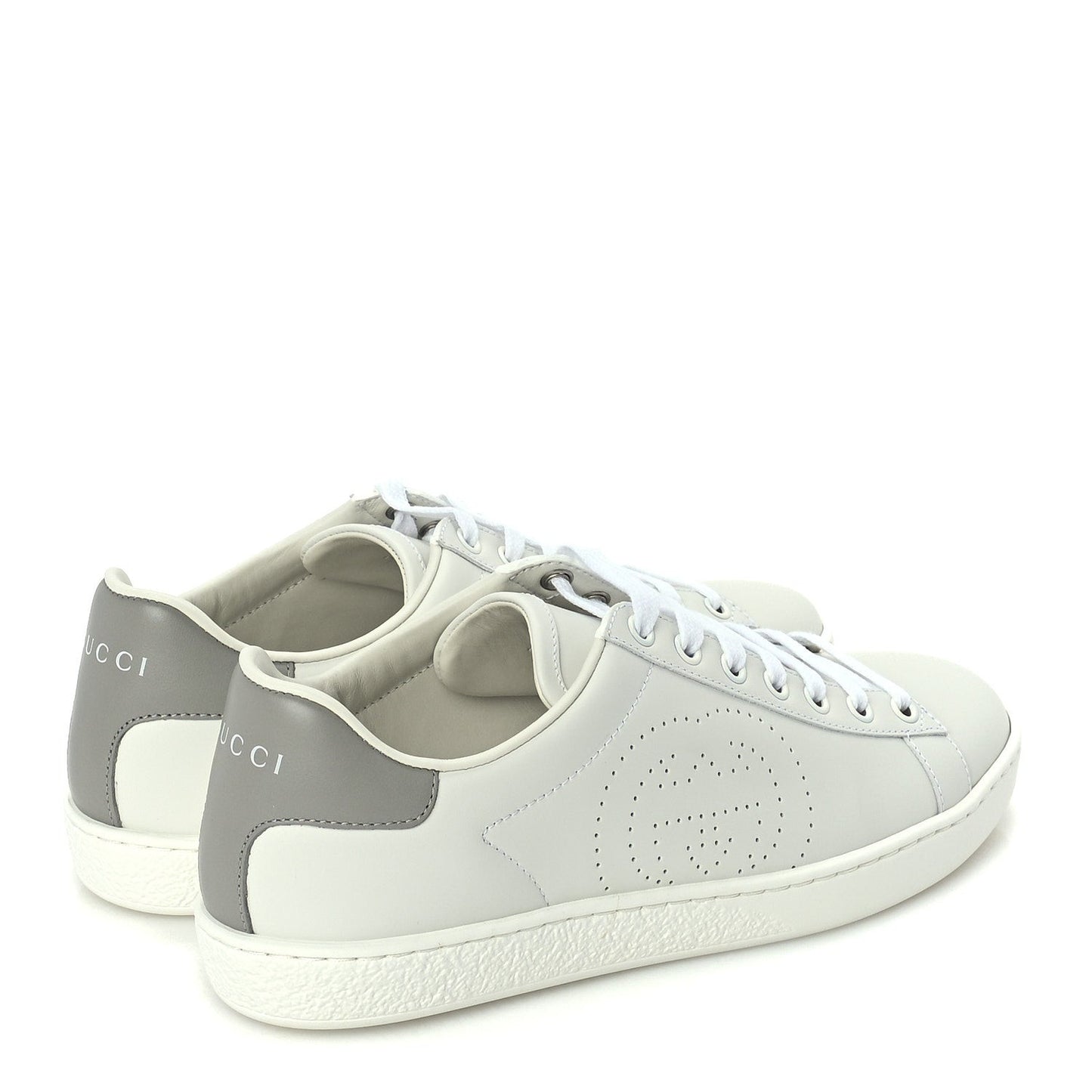 Calfskin Interlocking G Perforated Womens Ace Sneakers 37.5 White Grey Sky
