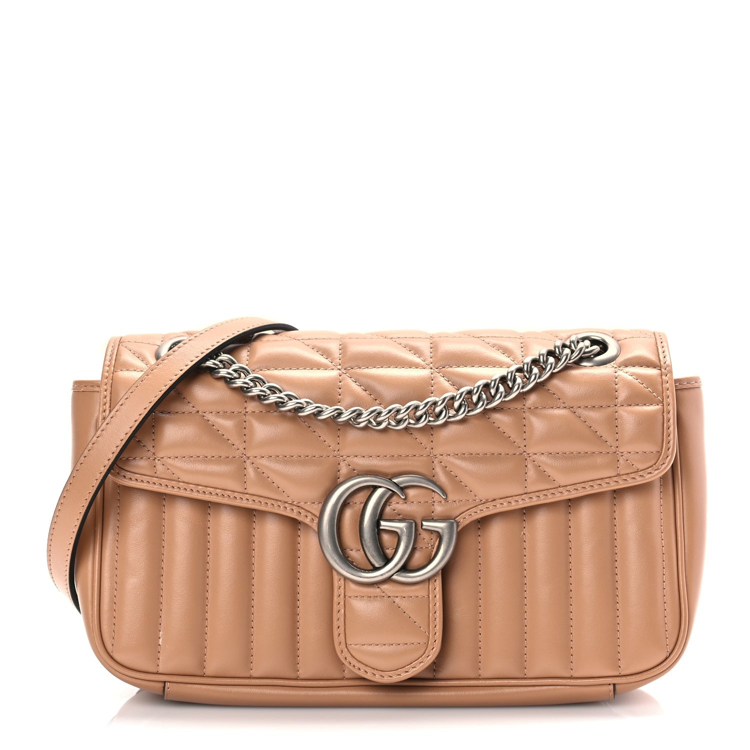 Gucci Calfskin Matelasse Aria Small GG Marmont Shoulder Bag Camelia 1 of 8