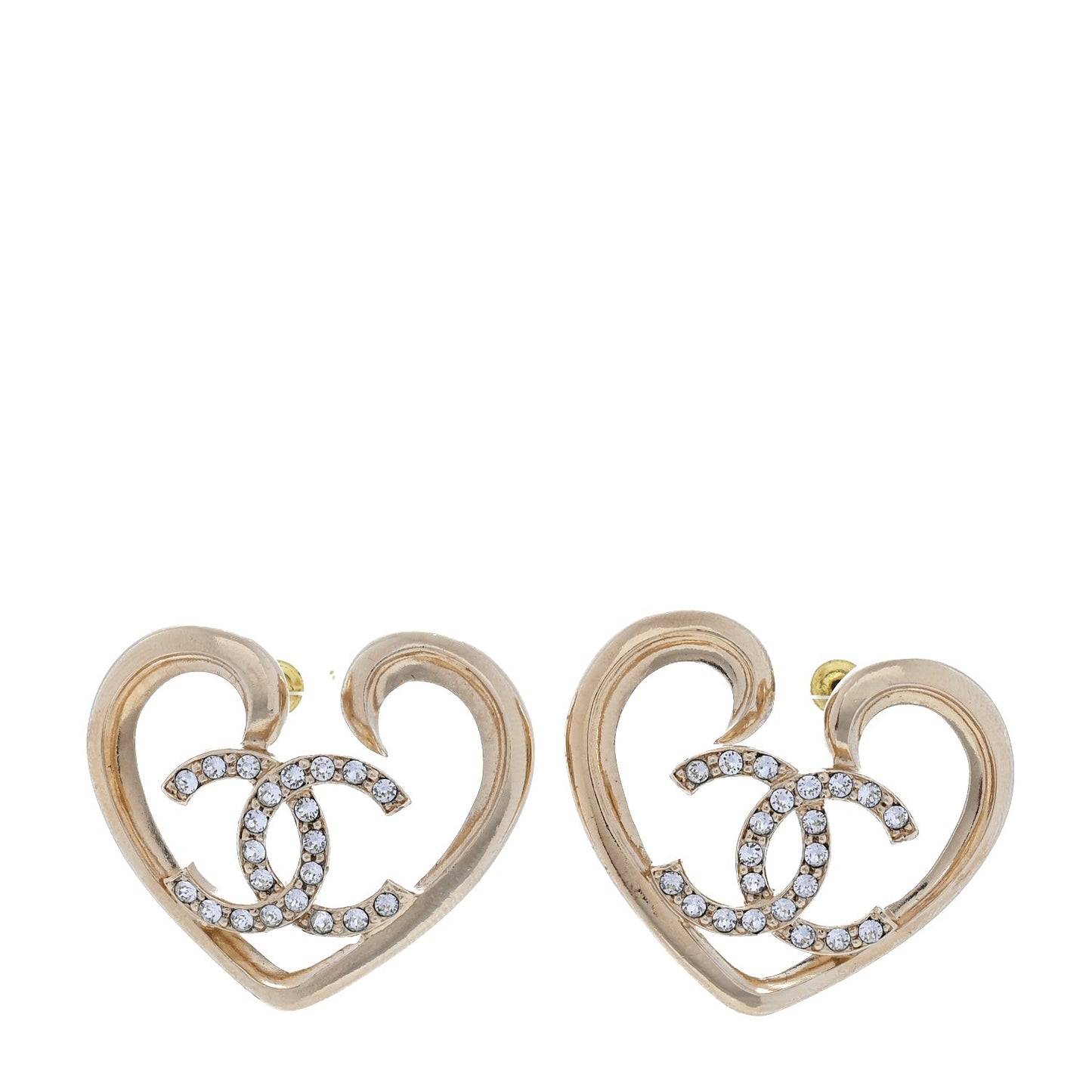 Metal Crystal CC Logo Heart Earrings  Gold