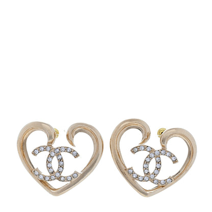 Chanel Metal Crystal CC Logo Heart Earrings  Gold 1 of 5