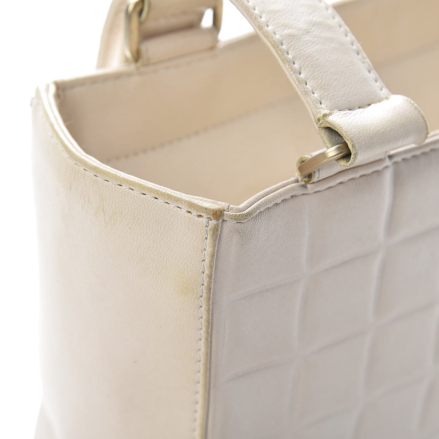 Lambskin Quilted Chocolate Bar Tote White