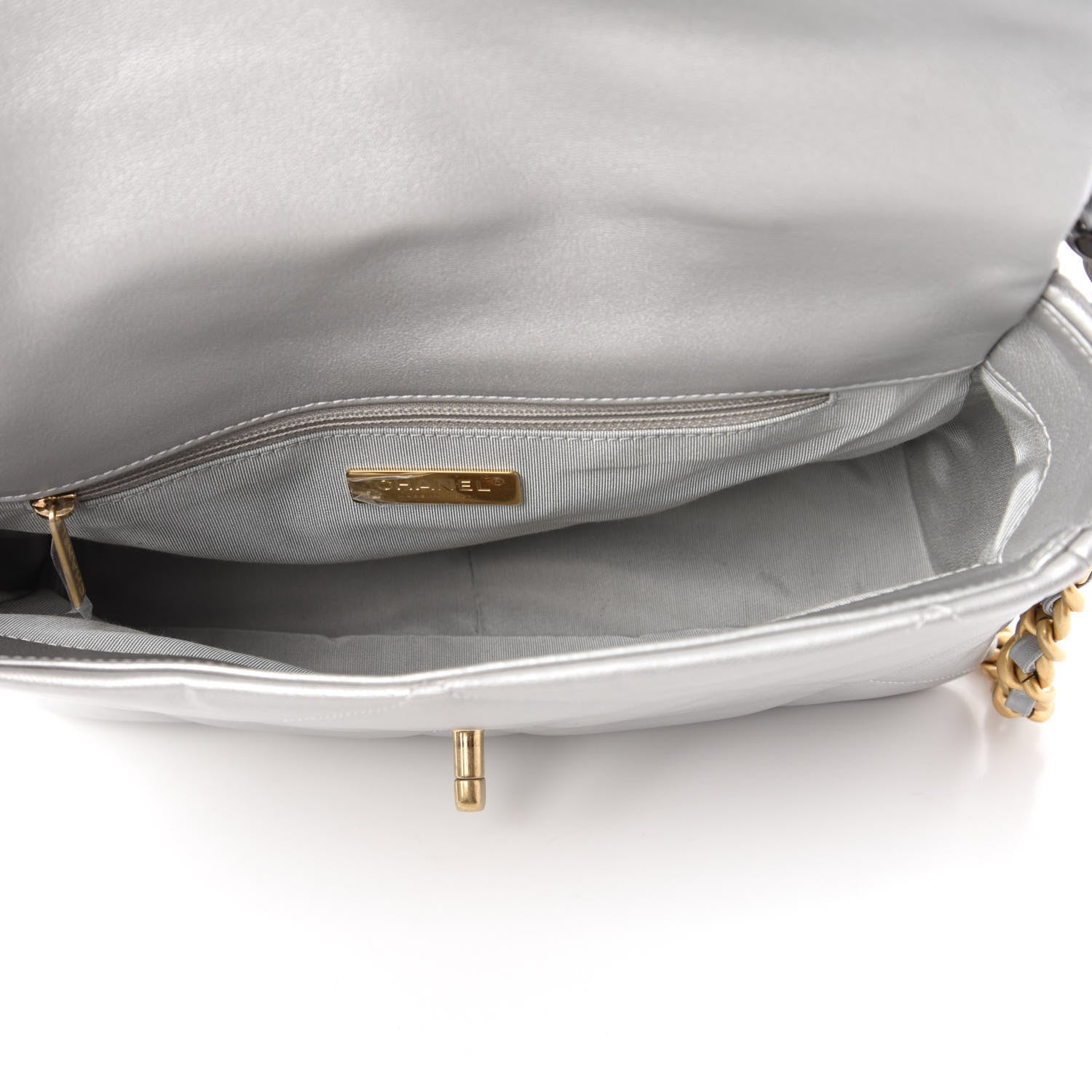 Chanel Metallic Goatskin Quilted Large Chanel 19 Flap Silver 5 of 10