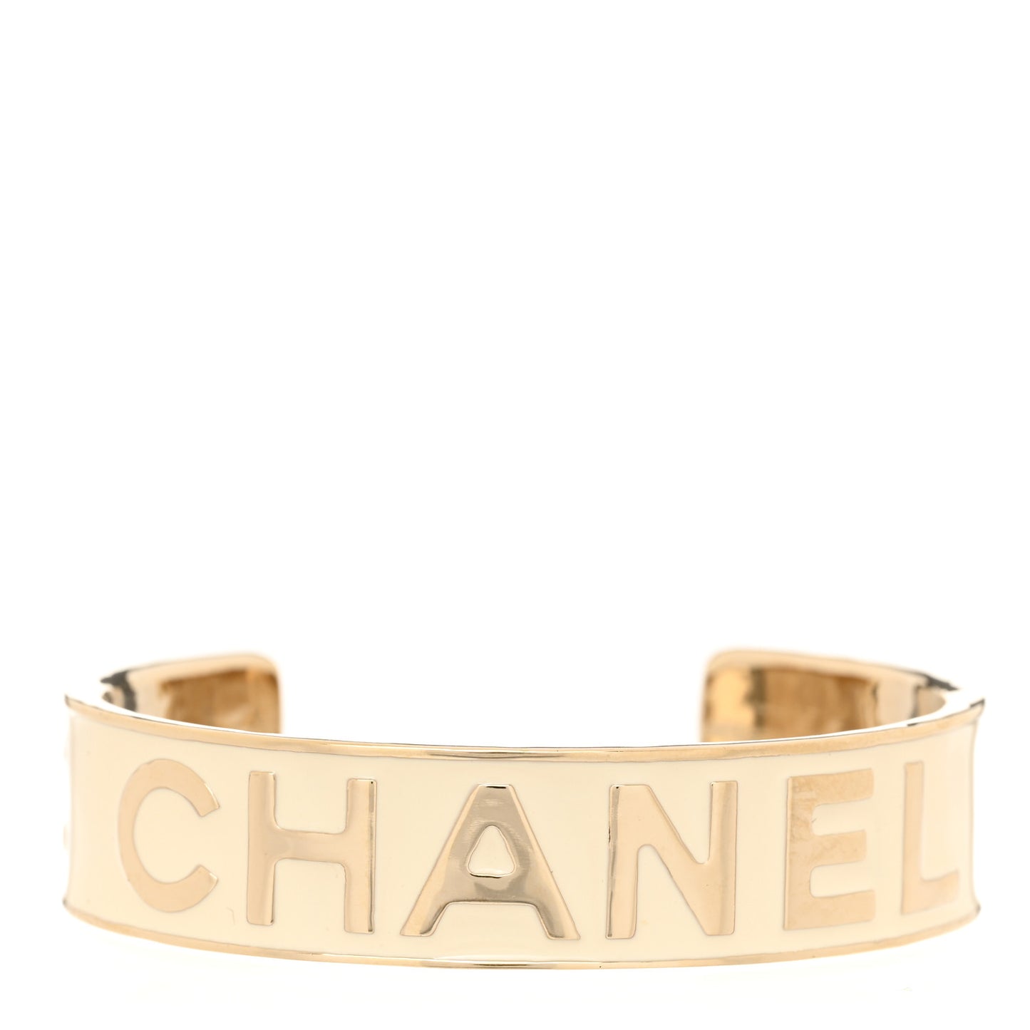 Metal Enamel Chanel Logo Cuff Bracelet S White