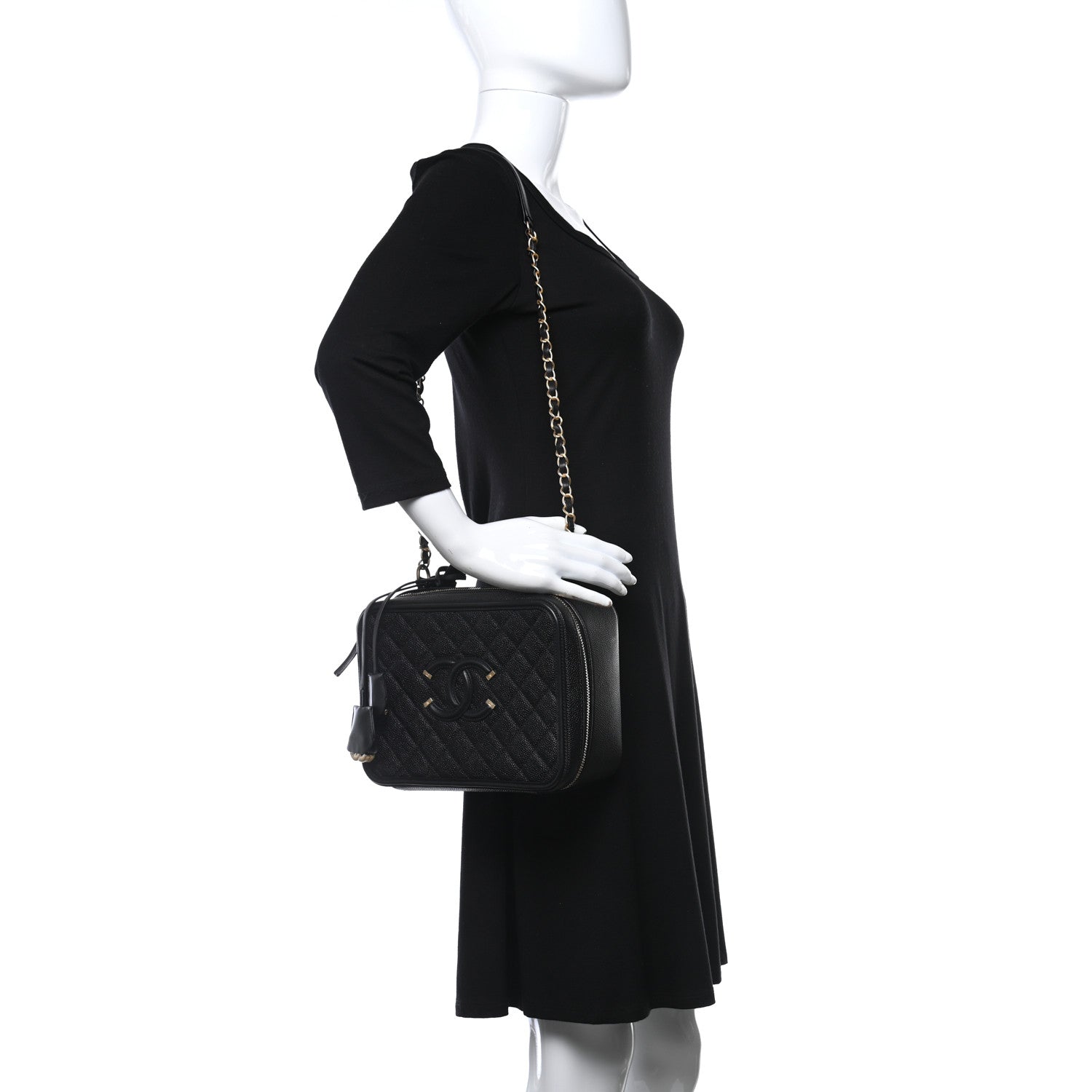 Chanel Caviar Quilted Large CC Filigree Vanity Case Black 2 of 11