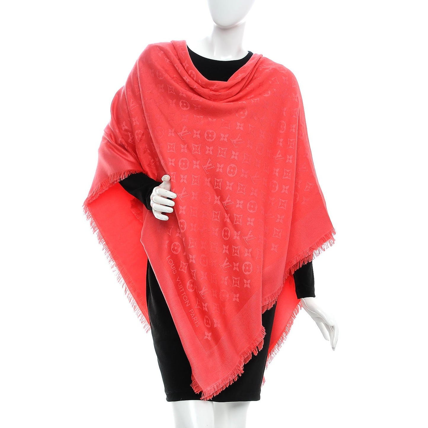 Silk Wool Monogram Voile Shawl Vermillon