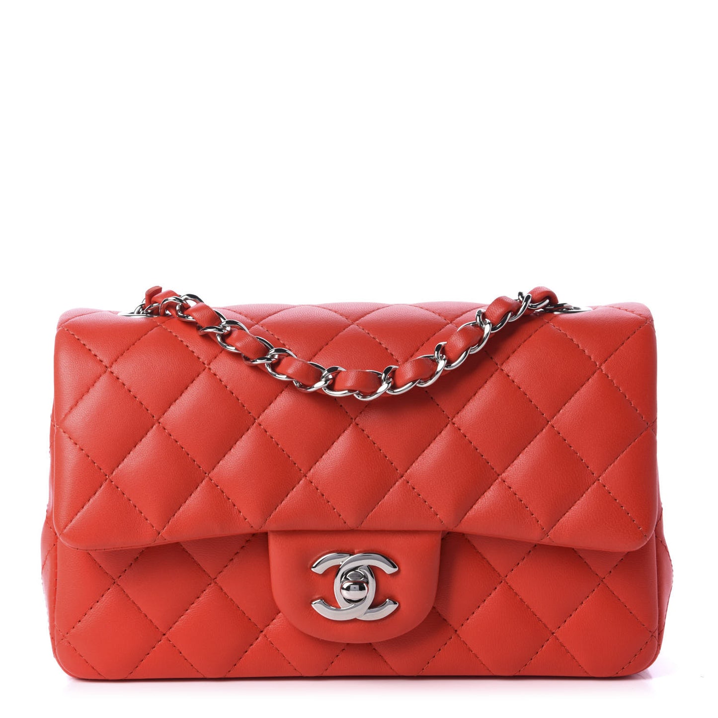 Lambskin Quilted Mini Rectangular Flap Red