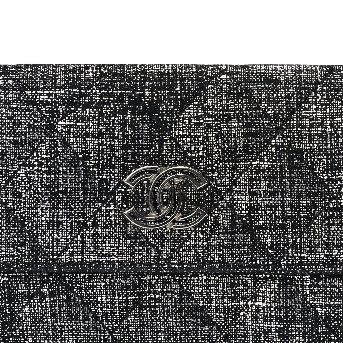 Glittered Calfskin Quilted Flap Card Holder Dark Grey