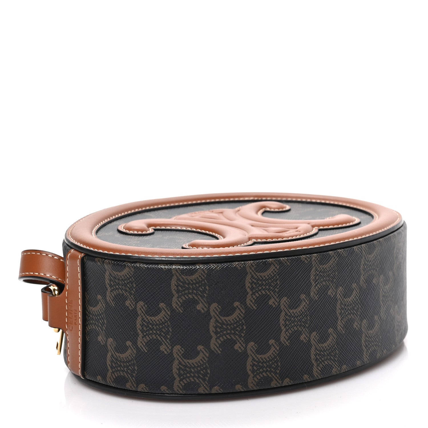 Celine Canvas Calfskin Cuir Triomphe Oval Purse Crossbody Tan 4 of 8