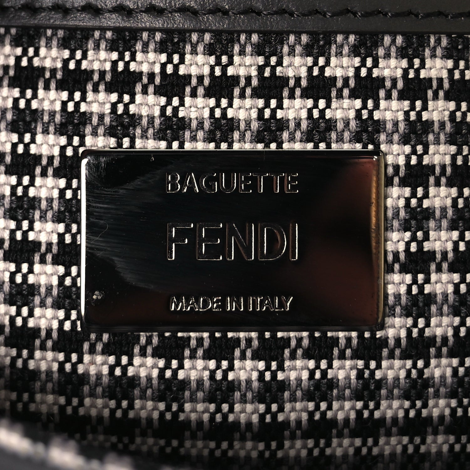 Fendi Wool Vitello King Houndstooth FF Embroidered Baguette Grigio Anthracite 5 of 8