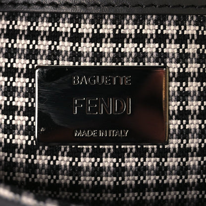 Fendi Wool Vitello King Houndstooth FF Embroidered Baguette Grigio Anthracite 5 of 8
