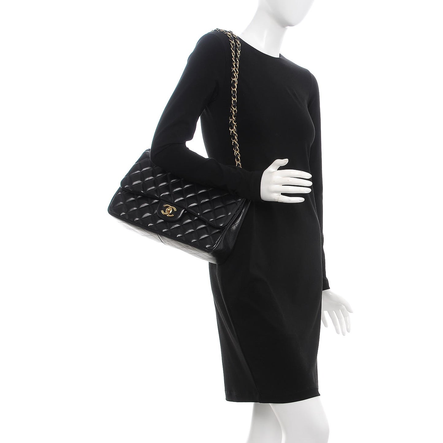 Lambskin Quilted Jumbo Double Flap Black