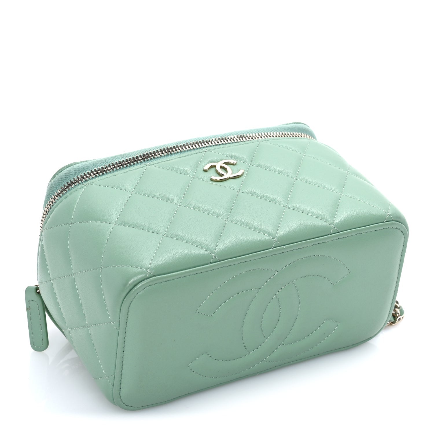 Chanel Lambskin Quilted Small Top Handle Vanity Case With Chain Light Green Light Green 4 of 10