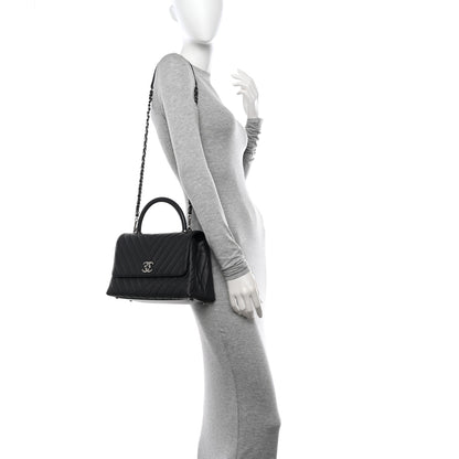 Chanel Caviar Chevron Quilted Small Coco Handle Flap Dark Grey 2 of 10