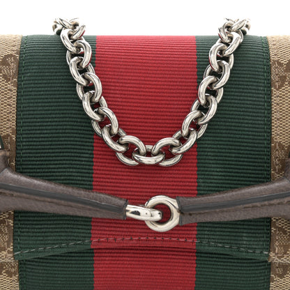 Gucci Monogram Textured Dollar Calfskin Heavy Grosgrain Web Small Maxi Horsebit Chain Shoulder Bag Beige Ebony New Acero 8 of 13