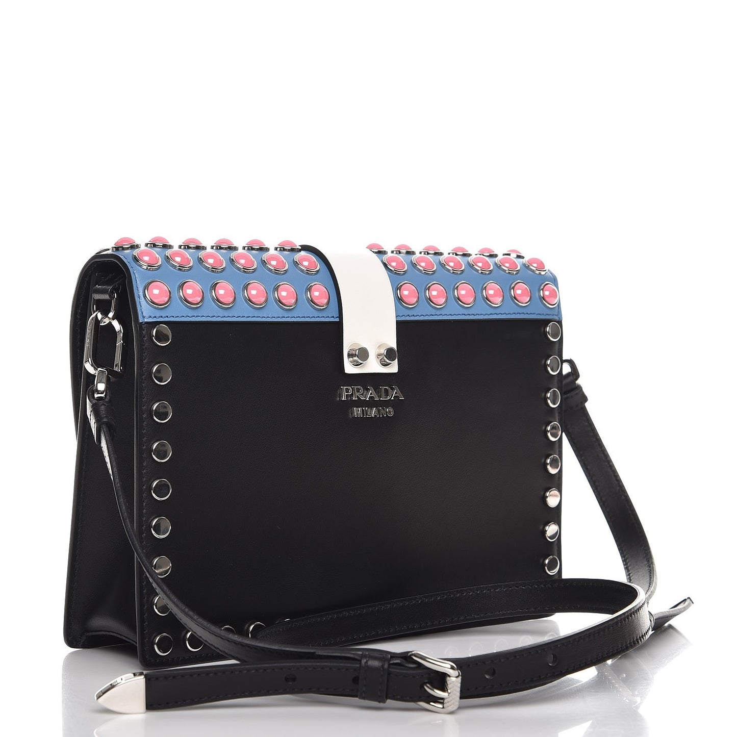 City Calfskin Orchid Print Studded Elektra Shoulder Bag Fuoco Black