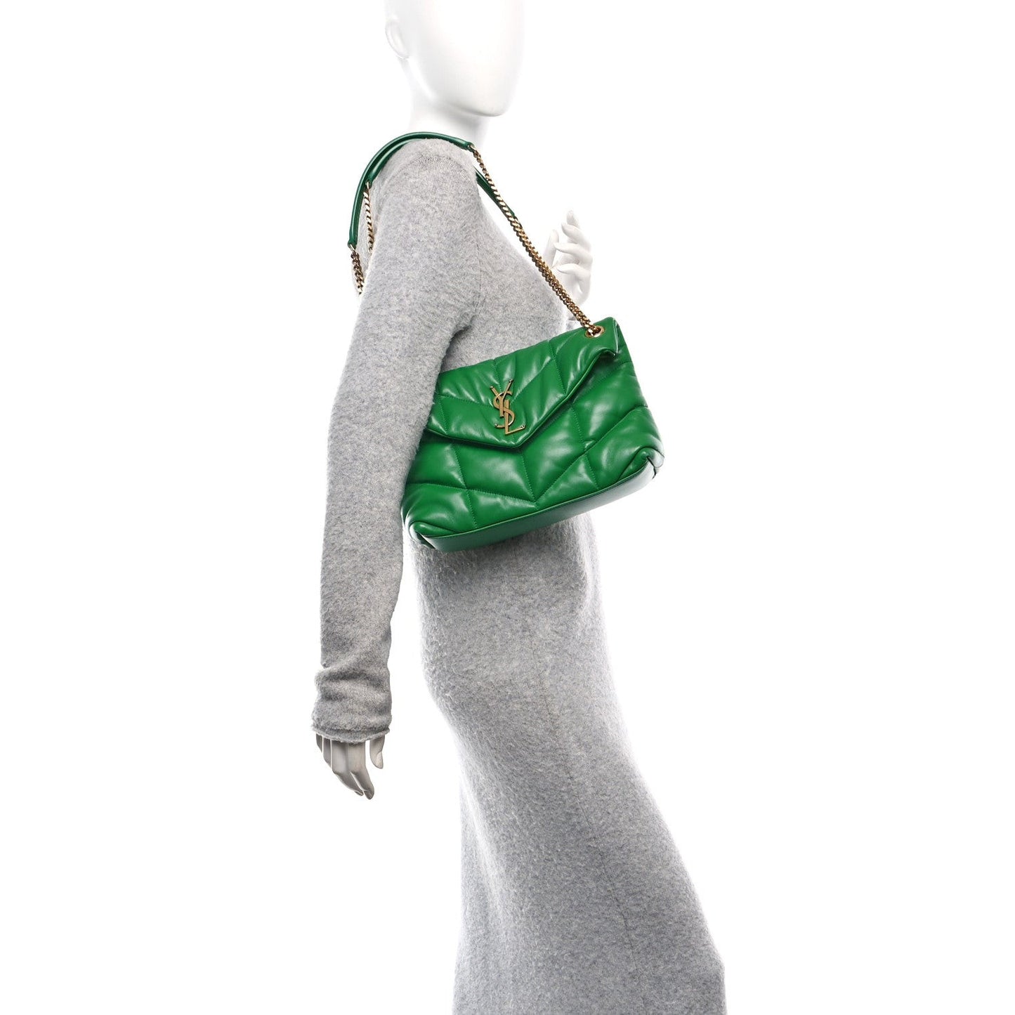Lambskin Quilted Small Loulou Puffer Monogram Chain Satchel New Vert