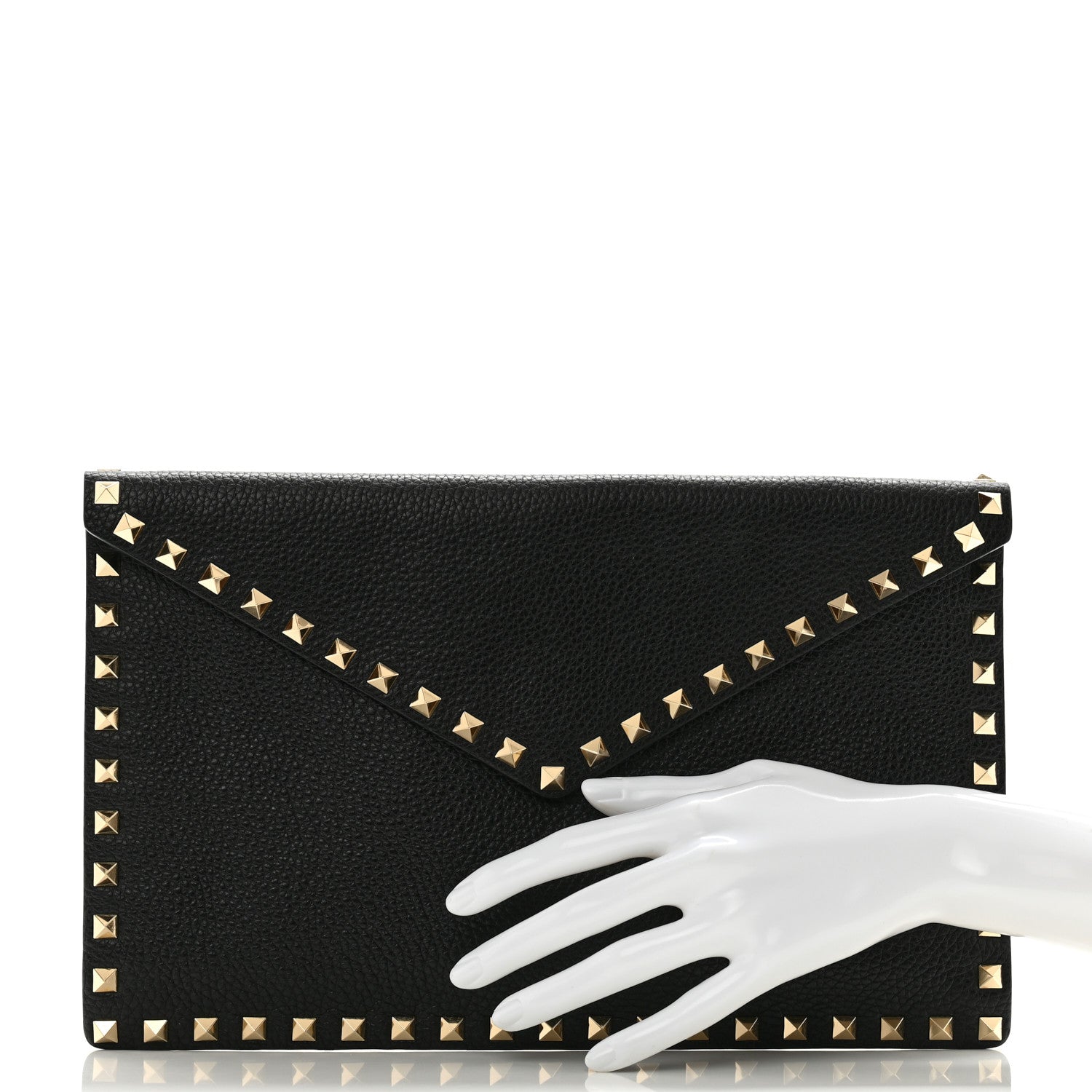 Valentino Garavani Pebbled Calfskin Large Rockstud Envelope Clutch Black 2 of 7