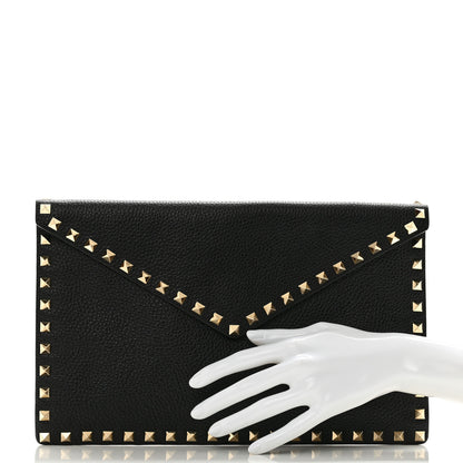 Valentino Garavani Pebbled Calfskin Large Rockstud Envelope Clutch Black 2 of 7