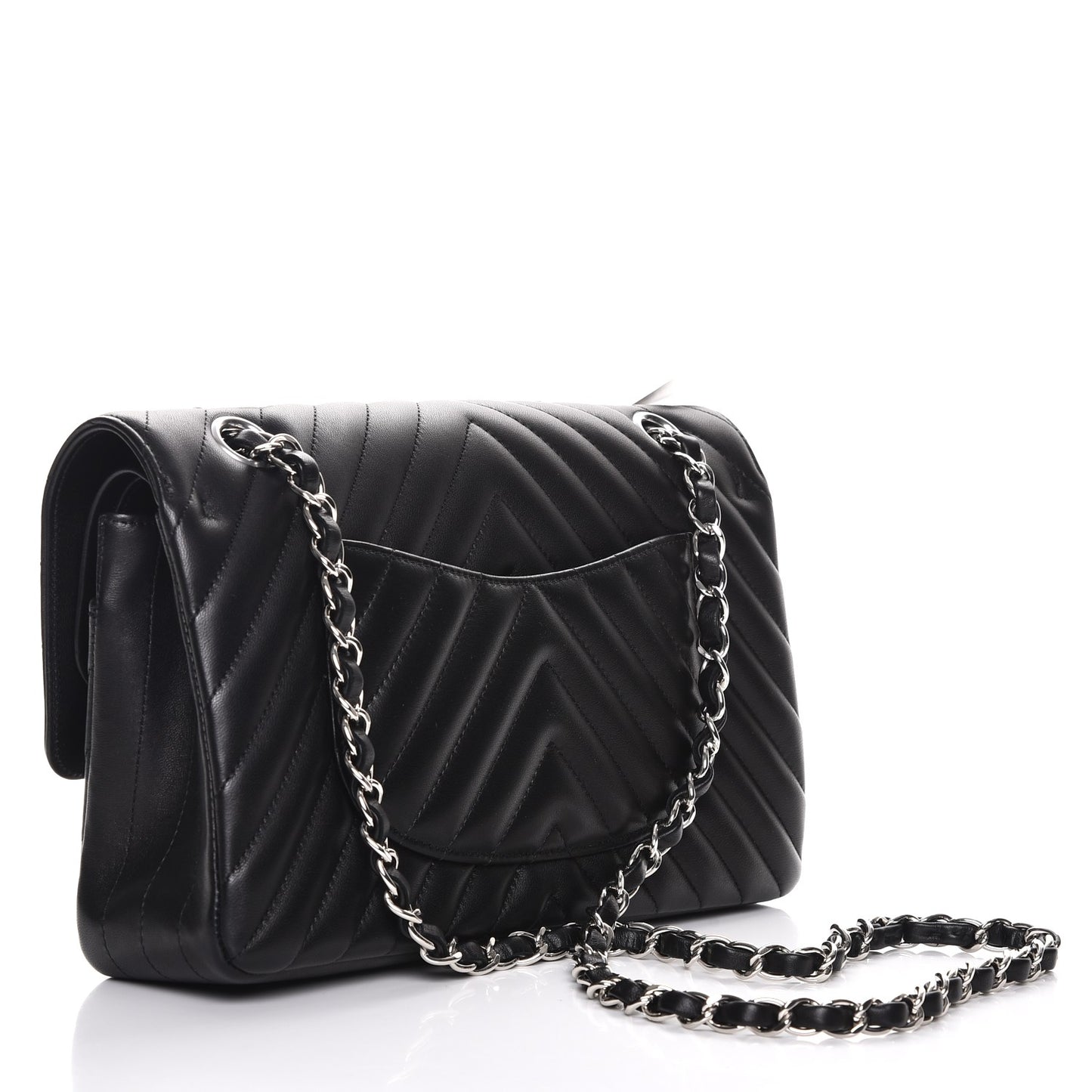 Lambskin Chevron Quilted Medium Double Flap Black