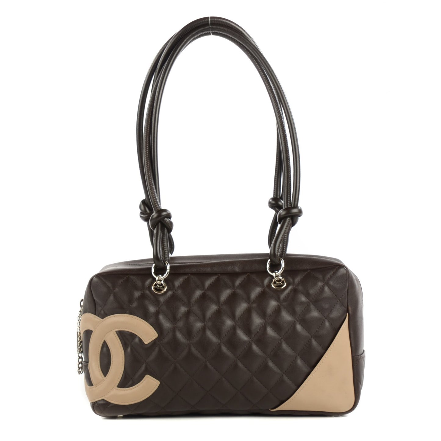 Calfskin Quilted Cambon Large Bowler Brown Beige