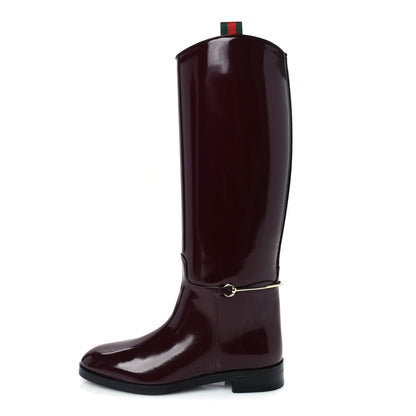 Gucci Brushed Calfskin Michelangelo Slim Horsebit Riding Boots 38  Lacquered Cherry 1 of 7
