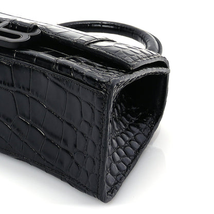 Balenciaga Shiny Calfskin Monochrome Crocodile Embossed Hourglass Top Handle Bag XS Black 8 of 8