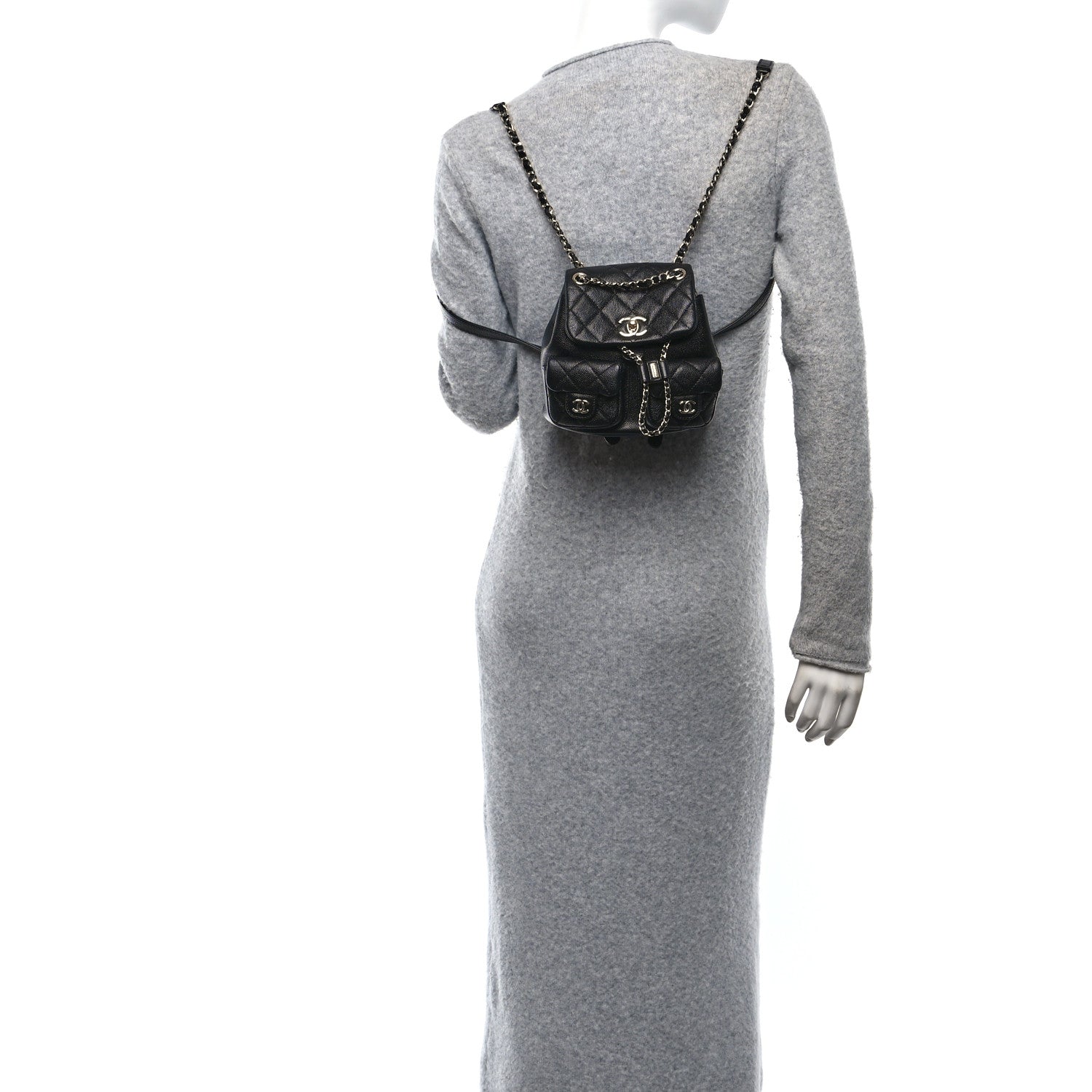 Chanel Shiny Caviar Quilted Small Duma Pockets Drawstring Backpack Black 2 of 11