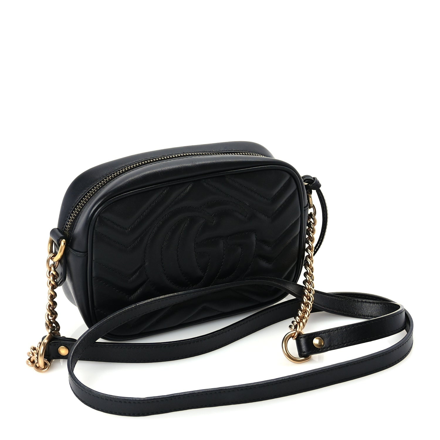 Gucci Calfskin Matelasse Mini GG Marmont Chain Shoulder Bag  Black 2 of 8