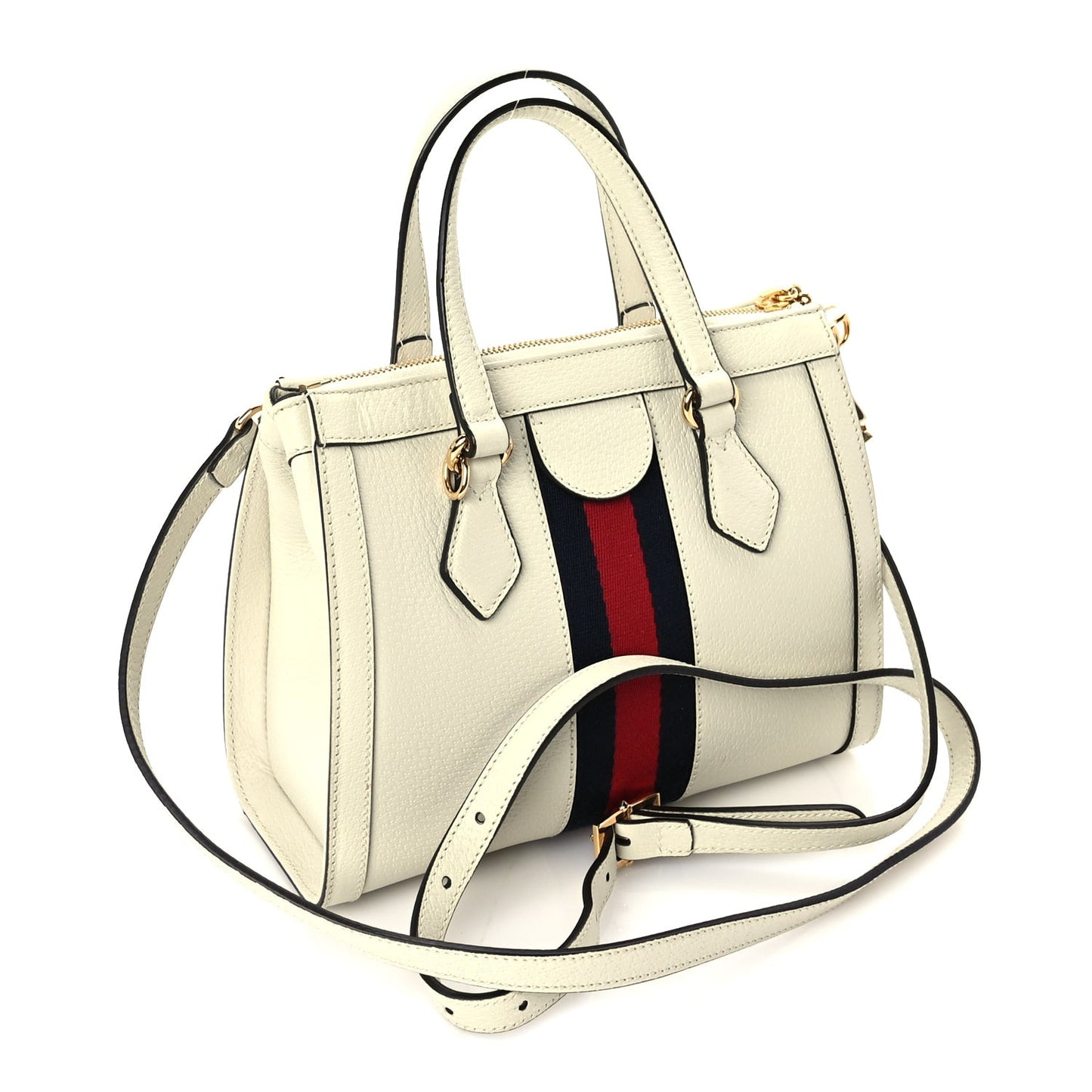 Textured Calfskin Web Small Ophidia Tote Bag Mystic White