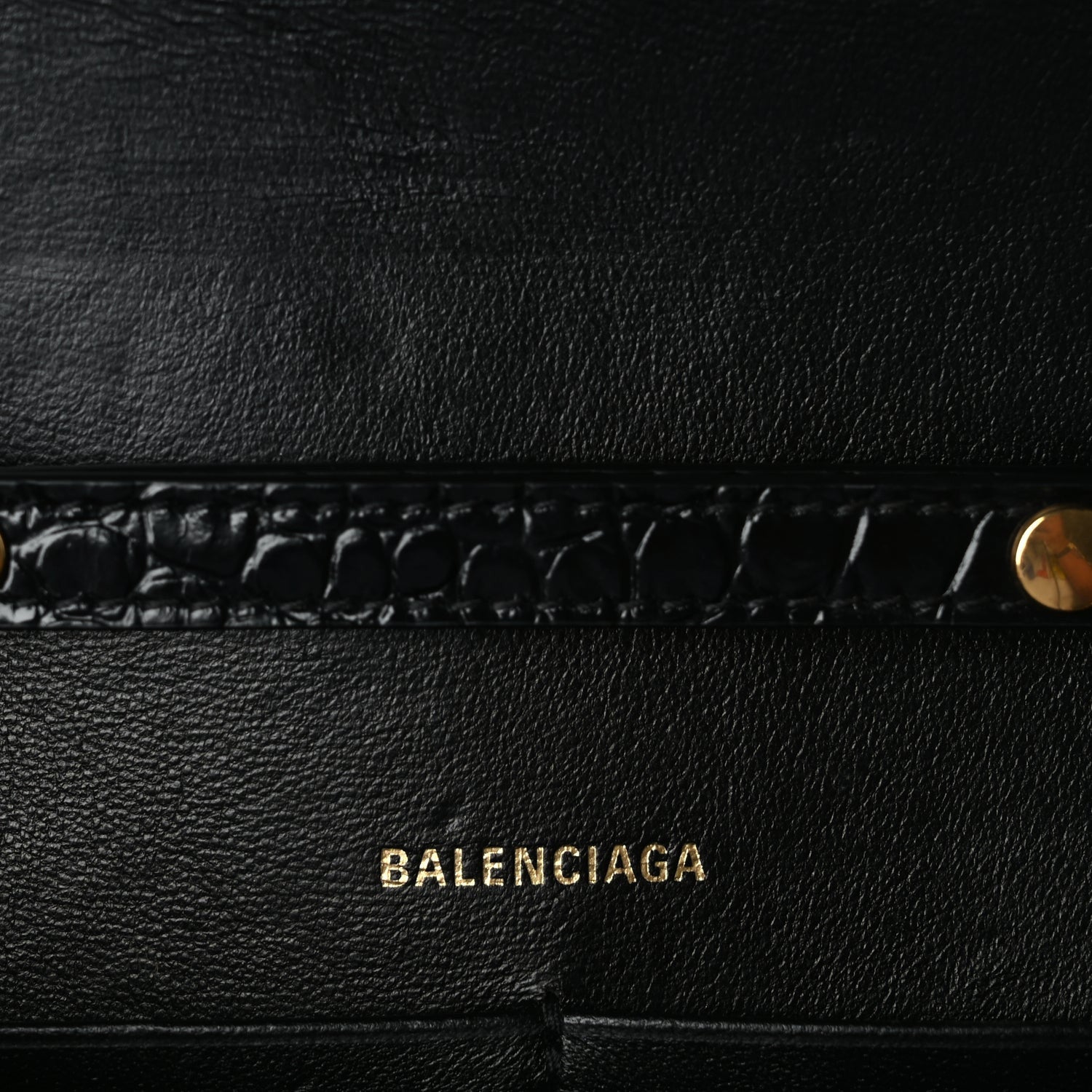 Balenciaga Shiny Calfskin Crocodile Embossed Hourglass Wallet on Chain Black 5 of 8