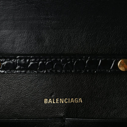 Balenciaga Shiny Calfskin Crocodile Embossed Hourglass Wallet on Chain Black 5 of 8