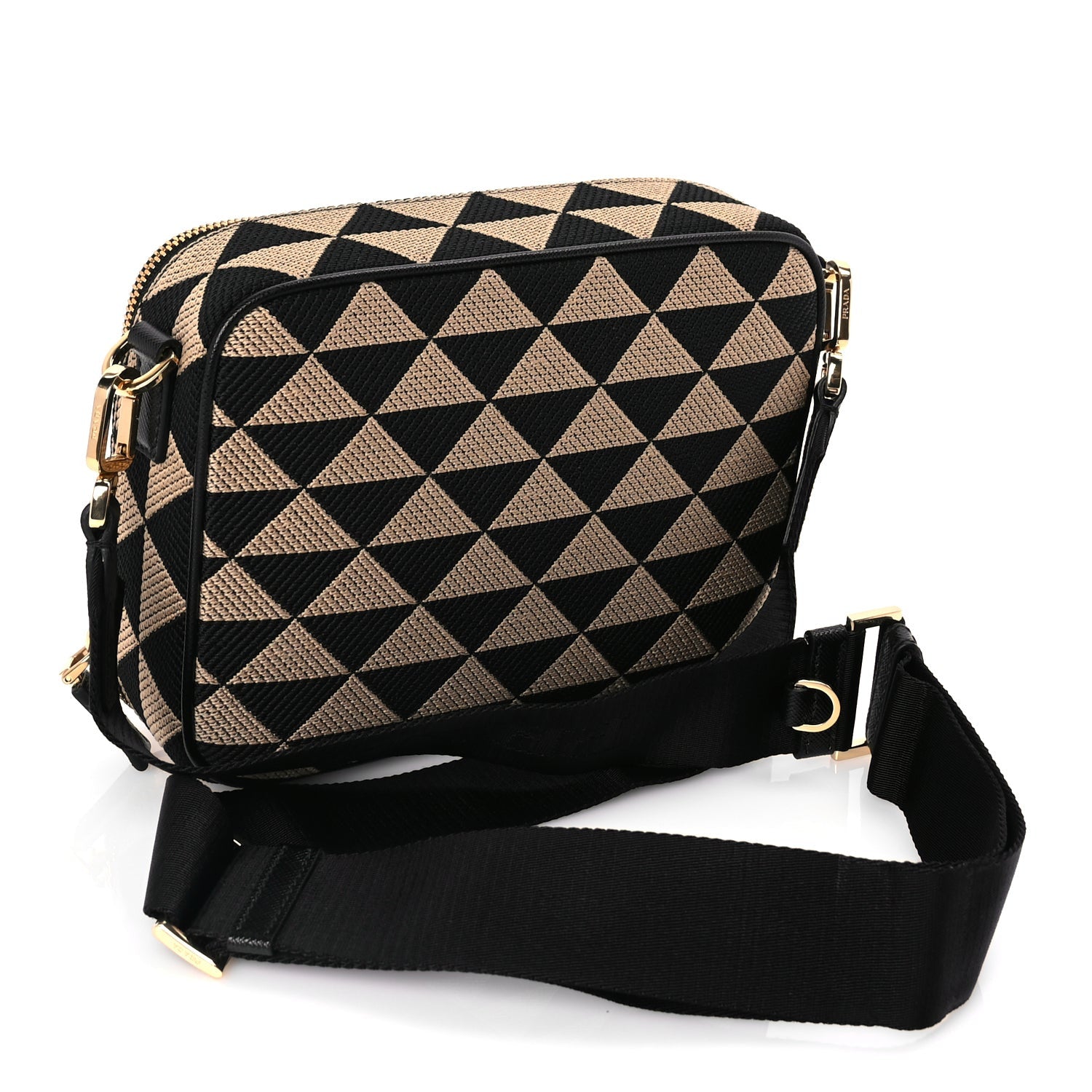 Prada Jacquard Saffiano Triangolo Symbole Embroidered Medium Shoulder Bag Black Corda 2 of 8