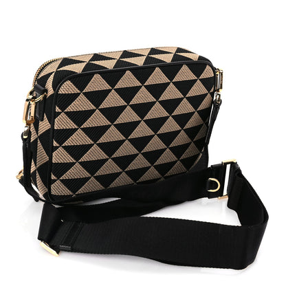 Prada Jacquard Saffiano Triangolo Symbole Embroidered Medium Shoulder Bag Black Corda 2 of 8