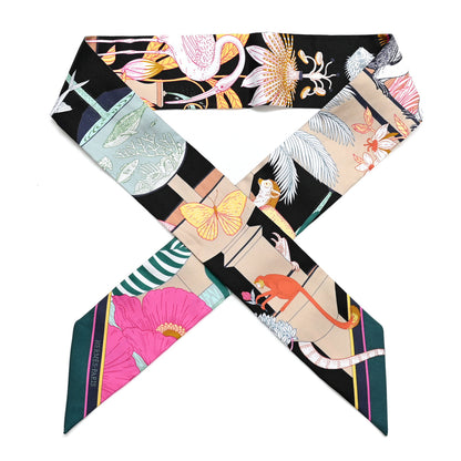 Hermes Silk Precious Paradise Twilly Black Beige Multicolor 1 of 3