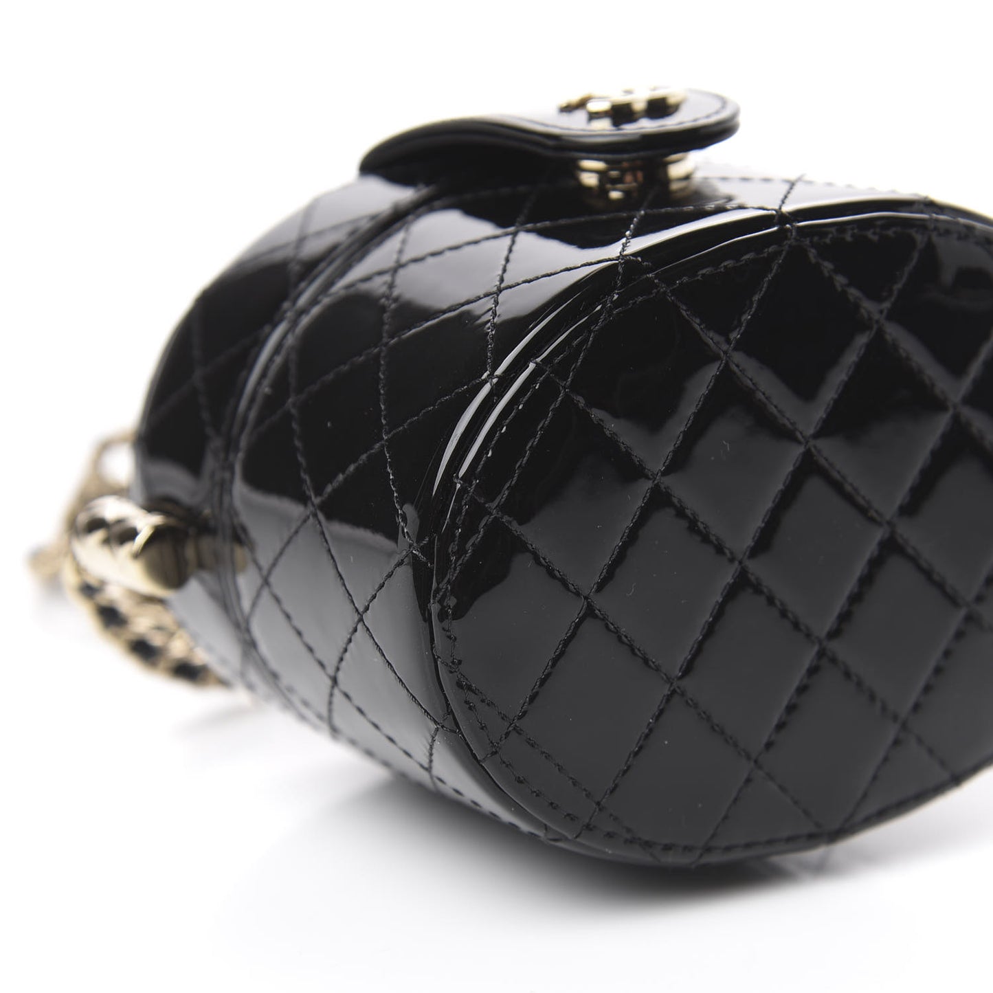 Patent Quilted Round Small Vanity With Chain Black