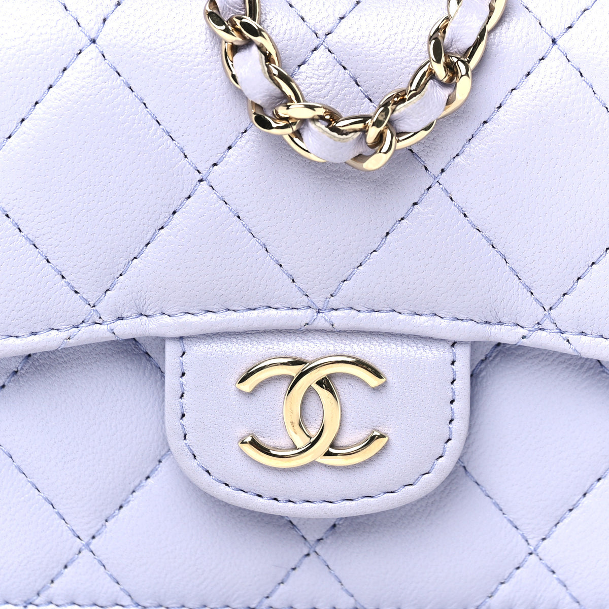 Lambskin Quilted Top Handle Flap Coin Purse With Chain Light Purple
